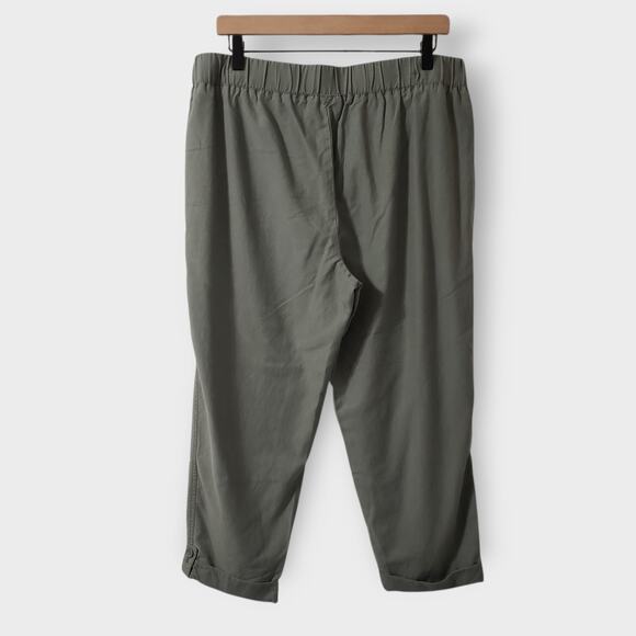 Talbots Womens Crop Utility Pants Olive Green Roll Tab Drawstring Sz 10 Casual - Picture 5 of 11